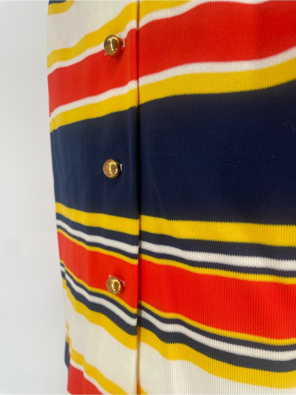 60s 70s Striped Vibrant / Primary Colors Sleeveless Collared Shirt Dress - Picture 8 of 16